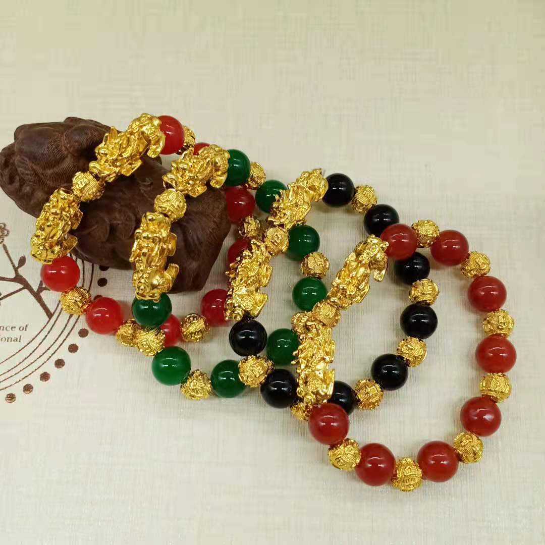 10MM六字真言双貔貅爆款镀金时尚双金貔貅男女款佛珠礼品手链