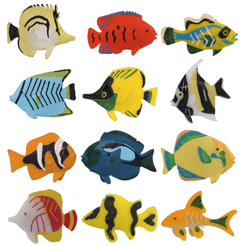 Cross-border children's animal park tropical fish model marine animal fish tank decoration small fish toy 12-piece set