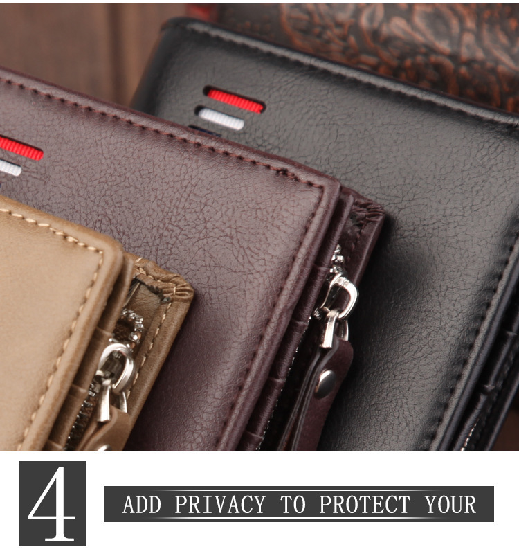 Men's Wallet Short Rfid Anti-degaussing Wallet Buckle Zipper Bag Dollar Clip Anti-theft Brush display picture 3
