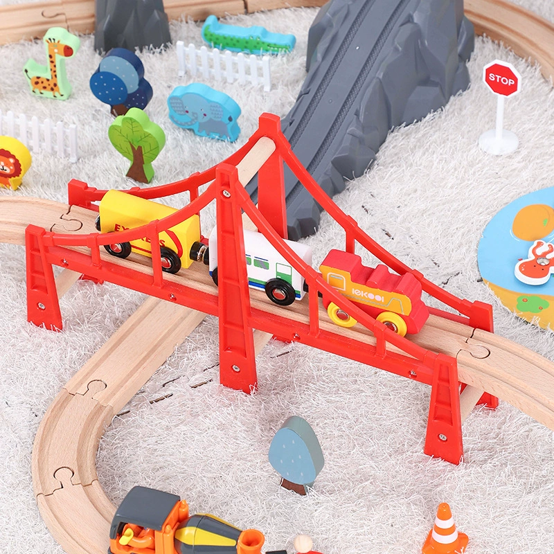 Лекур Train, деревянный набор с перилами, игрушечная машина, зоопарк