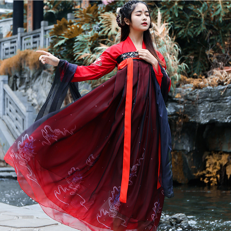 Traditional Hanfu Women's Clothing Moon Mark High Waist Chest-length Skirt Ru Flower Embroidery Spring and Summer Clothes Chinese Elements Daily Fairy Dress