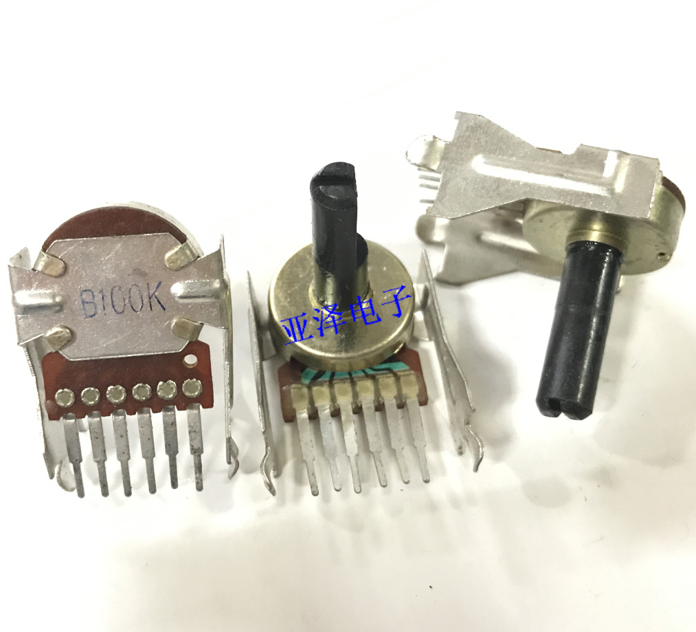161型双联电位器B100K立式长脚位轴长20MM功放音量旋转16型电位器