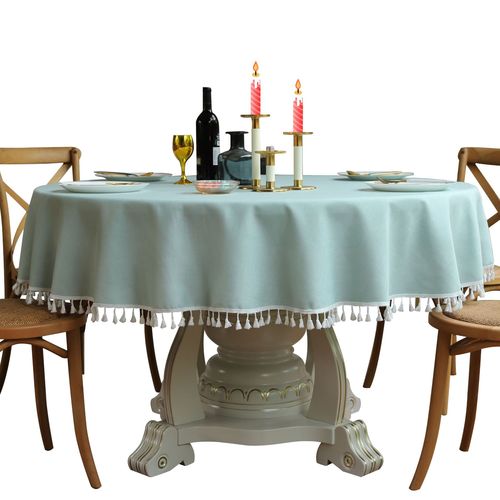 Large Round Tablecloth in French Pure Color Solid Cotton Linen Fringe Edge Round Dinner Table Mat for Party Banquet Tablecloth
