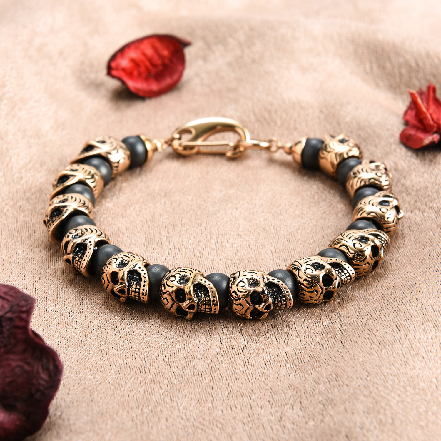 Halloween Festival Skull Pattern Modern Style Skull Stainless Steel Natural Stone Halloween Men'S Bracelets Men's Chain Bracelets