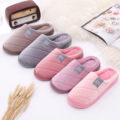 Leisure Winter Striped Embroidered Men's and Women's Warm Hotel Home Indoor Home Cotton Slippers