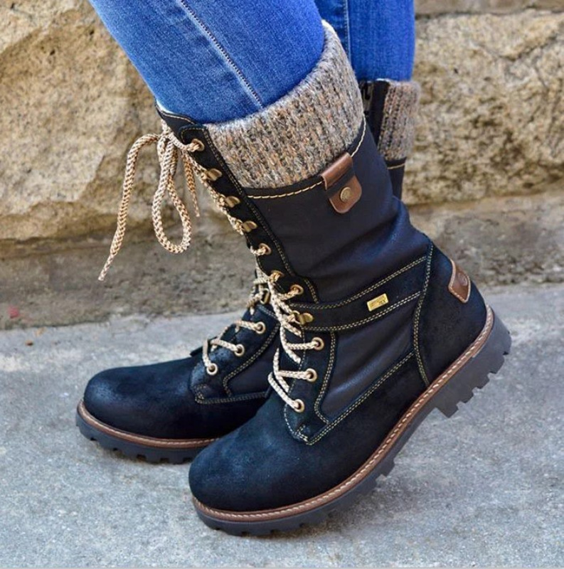 Cross border foreign trade large size women's boots 2019 New Europe and America low heel wool mouth middle tube boots women's rush Martin boots