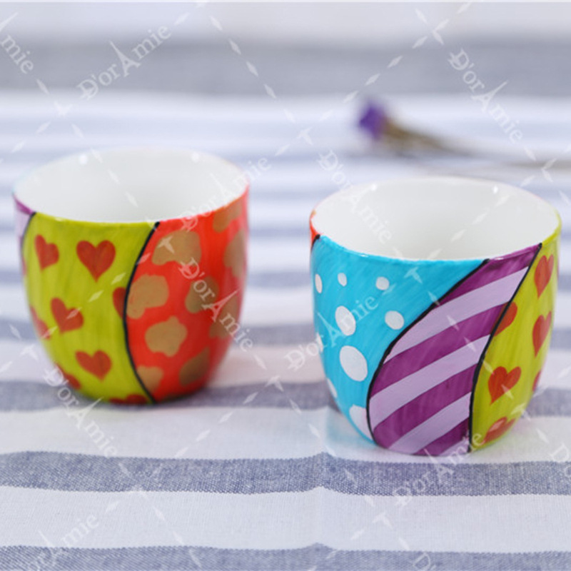 Color hand-painted European and American style ceramic cup ancient method hand-painted simple 100ml round cup tea cup