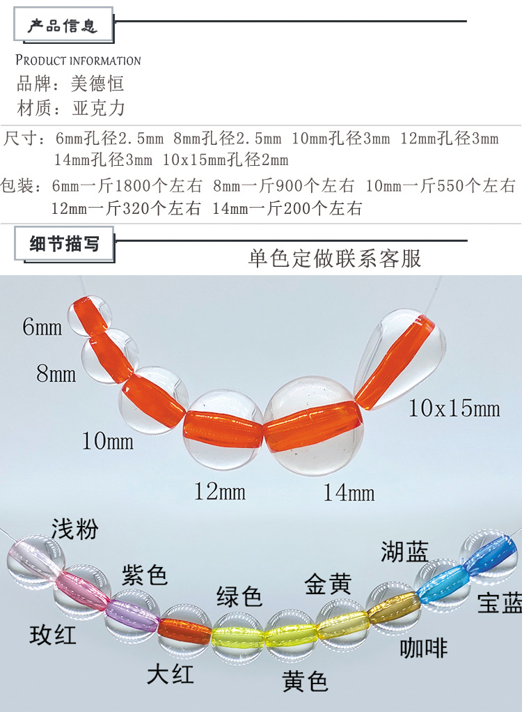 Beaded material through-hole core bead jewelry, hair rope necklace, acrylic round bead diy simple and easy accessory detail image 3
