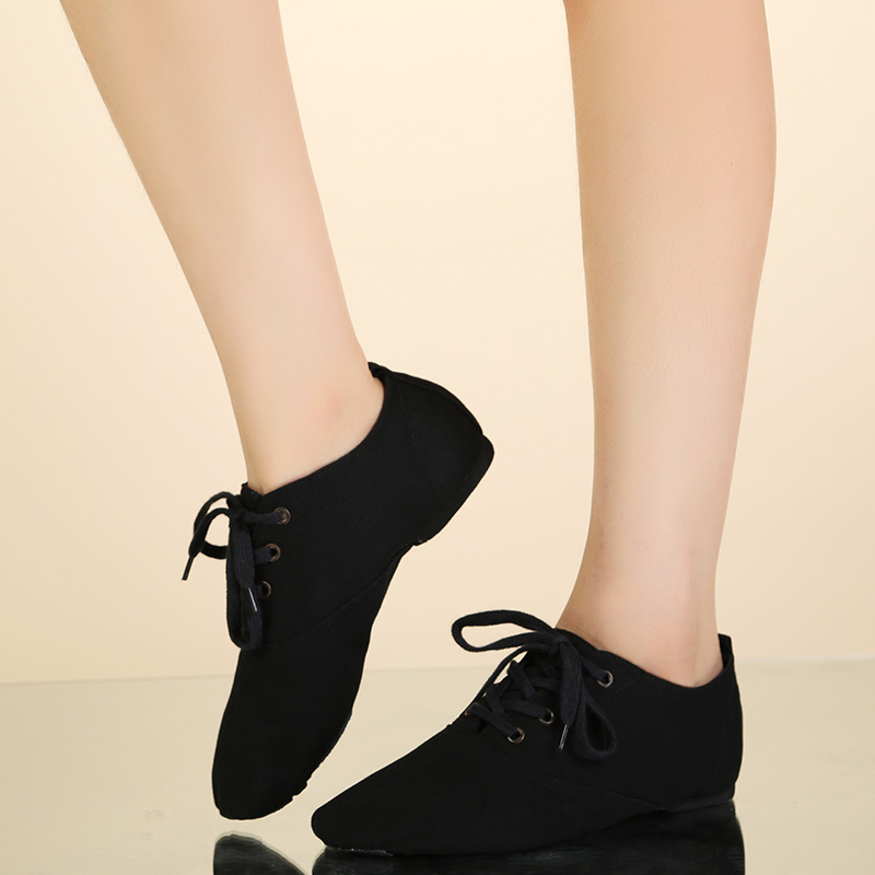 Dancing Shoes Lace-up Low-top Black Dance Shoes Ballet Fitness Canvas Soft-soled Adult Men's and Women's Exercise Shoes Body