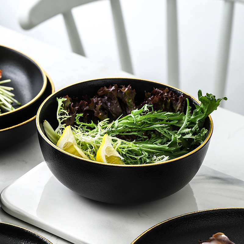 Nordic ins creativo borde de oro Punto de pulverización negro patrón de piedra vajilla placa de cerámica occidental placa traje de carne plato de aperitivos