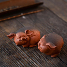 茶宠猪紫砂拉毛猪生肖雕塑茶具装饰陶瓷摆件定制厂家批发