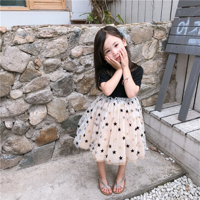 Children's clothing On behalf of 2019 summer Korean Edition girl Pentagon star Princess Dress David Yarn skirt Short sleeved Dress