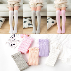 Children's tall socks, straight without heel, bubble mouth, mesh pile socks, solid color over-the-knee cotton socks for small and large children
