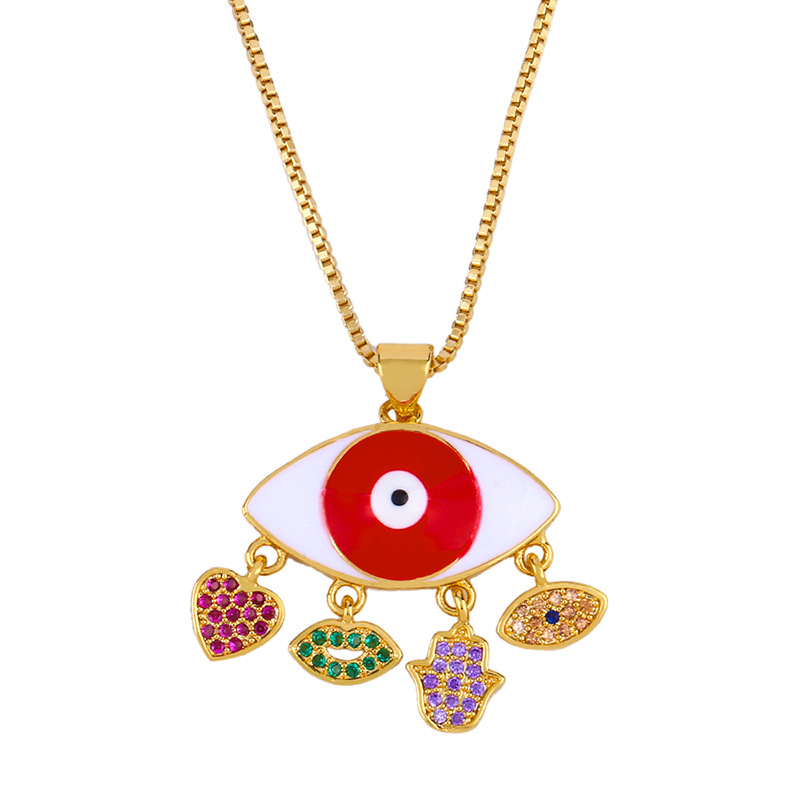 Fashion Temperament Wild Inlaid Color Diamond Mom Drop Oil Eye Necklace display picture 4