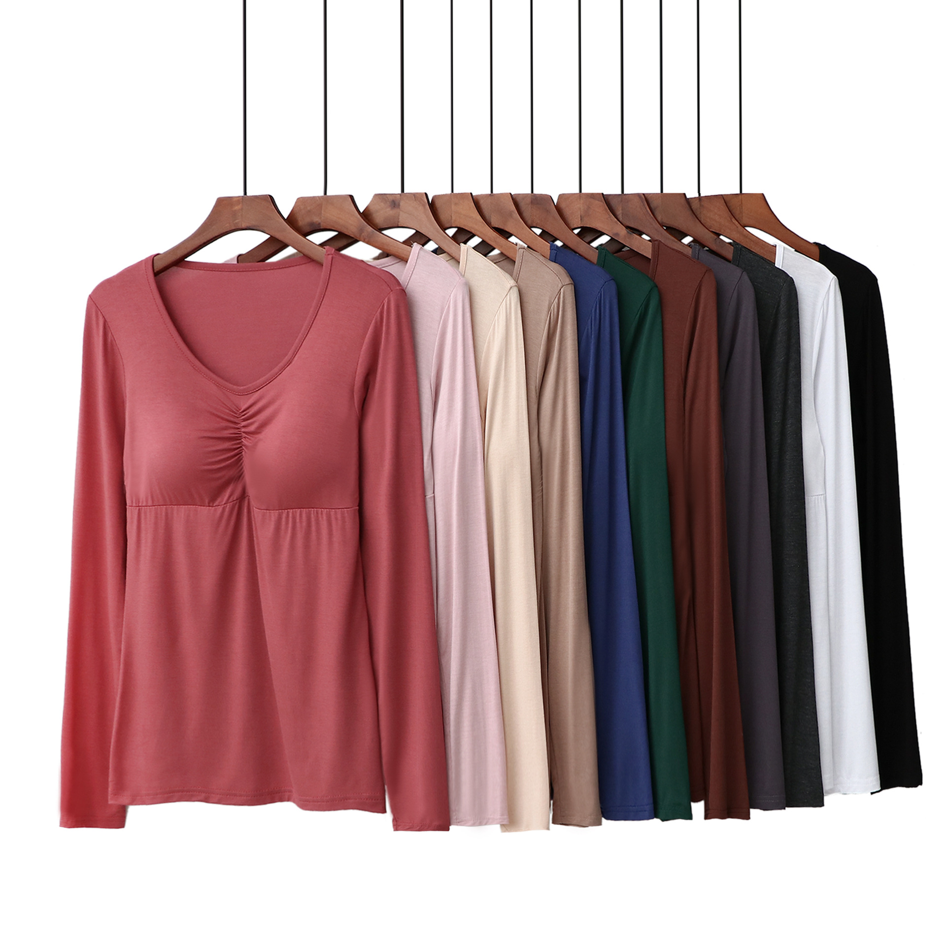 Autumn and Winter Modal Long-sleeved T-shirt with Chest Pad BRA-t Bra-free One-piece Yoga Underwear Pajamas Base Shirt