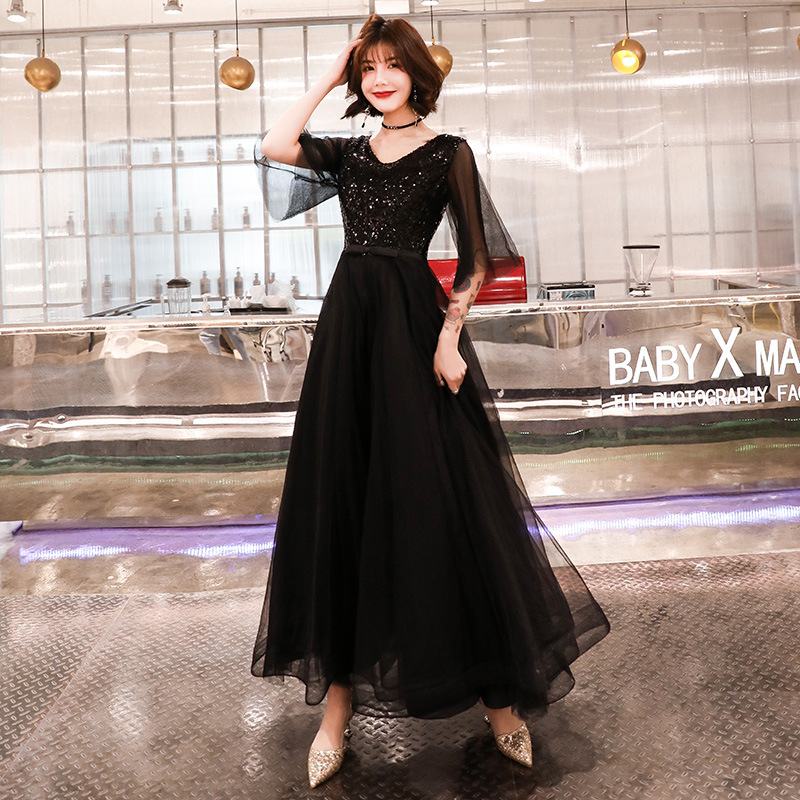Banquet evening dress 2020 fashion new summer Noble elegant long black high-end temperament queen dress for women