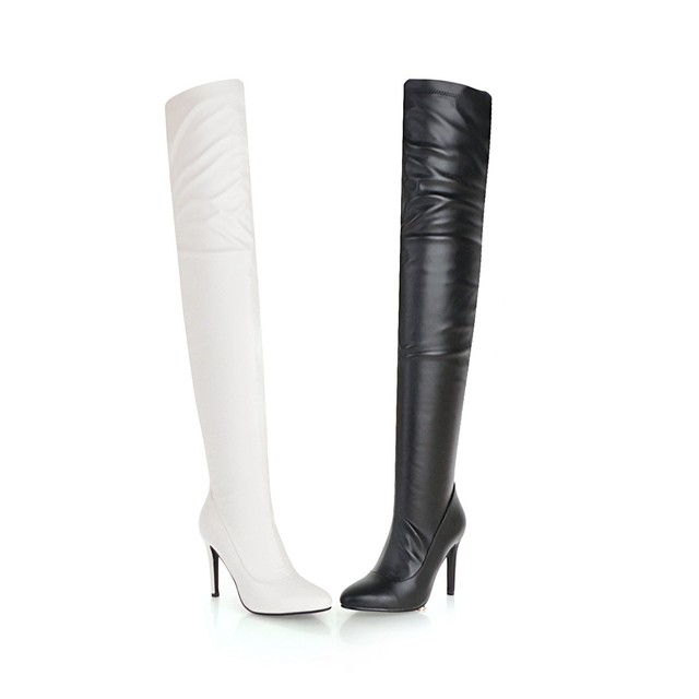 Sexy pointed knee high boots women’s high heelsside zipper elastic boots