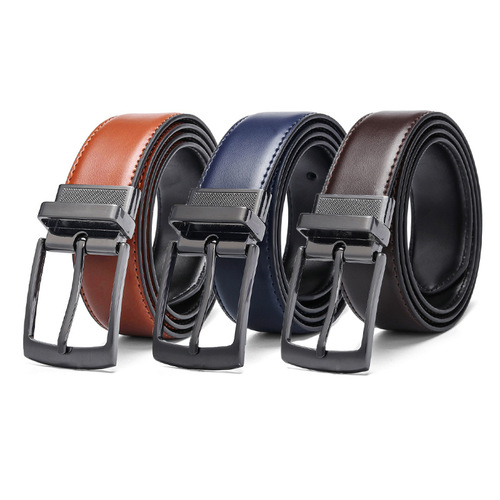 Men's Business Belt Wholesale Rotating Pin Buckle Belt Cowhide Casual Versatile Reversible Genuine Leather Men's Belt