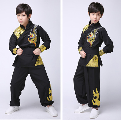 Children Chinese dragon martial arts wushu performance uniforms taekwondo team uniforms for boy girls Children primary school student taichi performance costumes