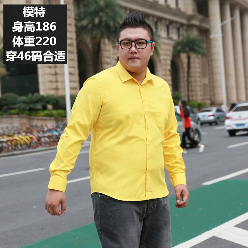 Мужская желтая рубашка с вышивкой, мужская рубашка с длинными рукавами, очень большая свободная Свободная рубашка больших размеров для работников среднего и пожилого возраста