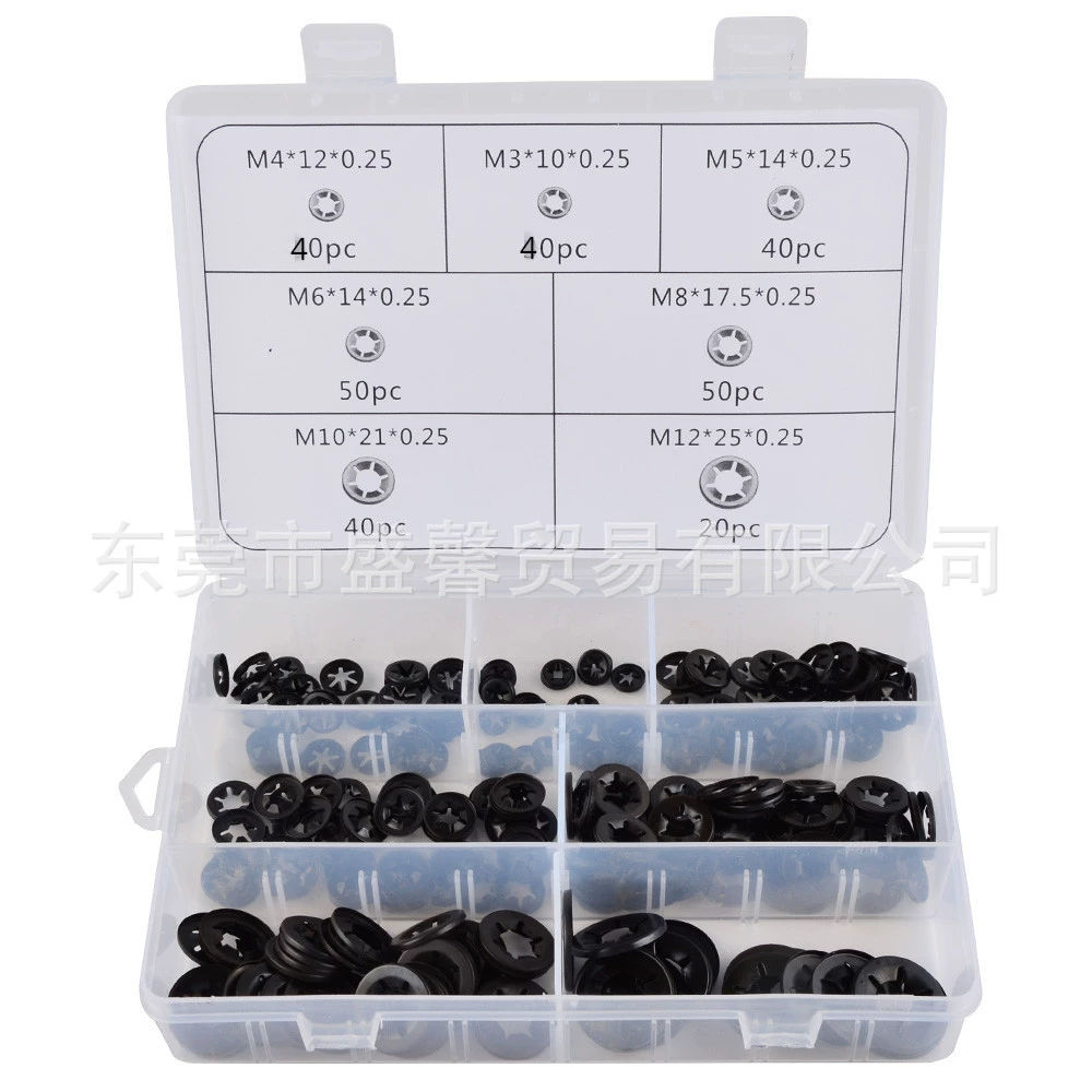 280 шт., стопорная шайба с внутренним зубом, универсальная звездная шайба, зажимное кольцо с цветком сливы, зажим с фланцевым подшипником, комплект стопорных шайб