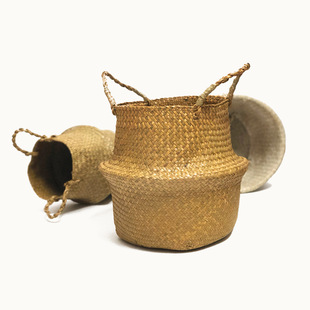Gu Shishang Handmade Seagrass Woven Basket Flower Basket Flower Pot Japanese Style Simple Folding Storage Basket Flower Basket