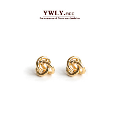 欧美线条缠绕小耳钉 极简设计ins冷淡风创意时尚黄铜镀金银针耳饰