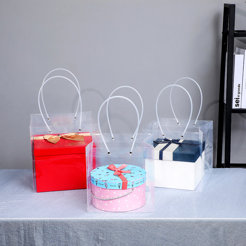 高级感透明手提袋鲜花袋蛋糕甜品袋喜糖伴手礼袋PP礼品包装透明袋
