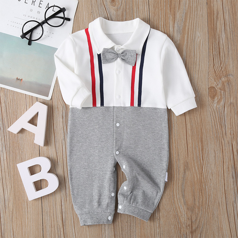 New Baby Long-sleeved One-piece Spring And Autumn Bow Tie Gentleman Male Baby Romper display picture 9