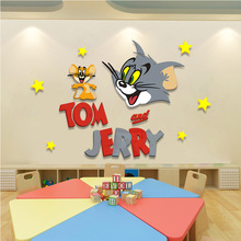 卡通创意Tom猫和老鼠3d立体墙贴纸亚克力卧室儿童房客厅装饰贴画