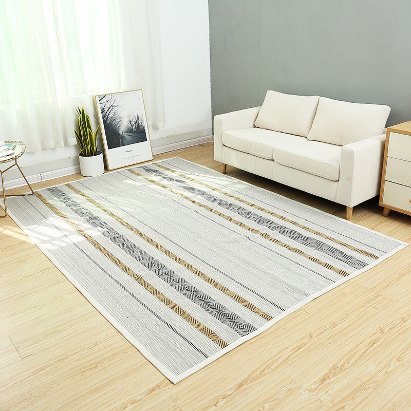 客廳鋪滿地毯北歐網紅臥室床邊毯可以機洗粗線編織吸水防滑爬行墊