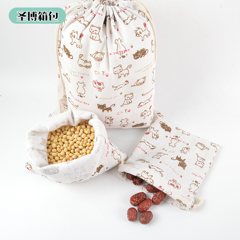 廠家現貨批發白底貓咪收納袋 玩具整理收納袋 大中小號收納袋