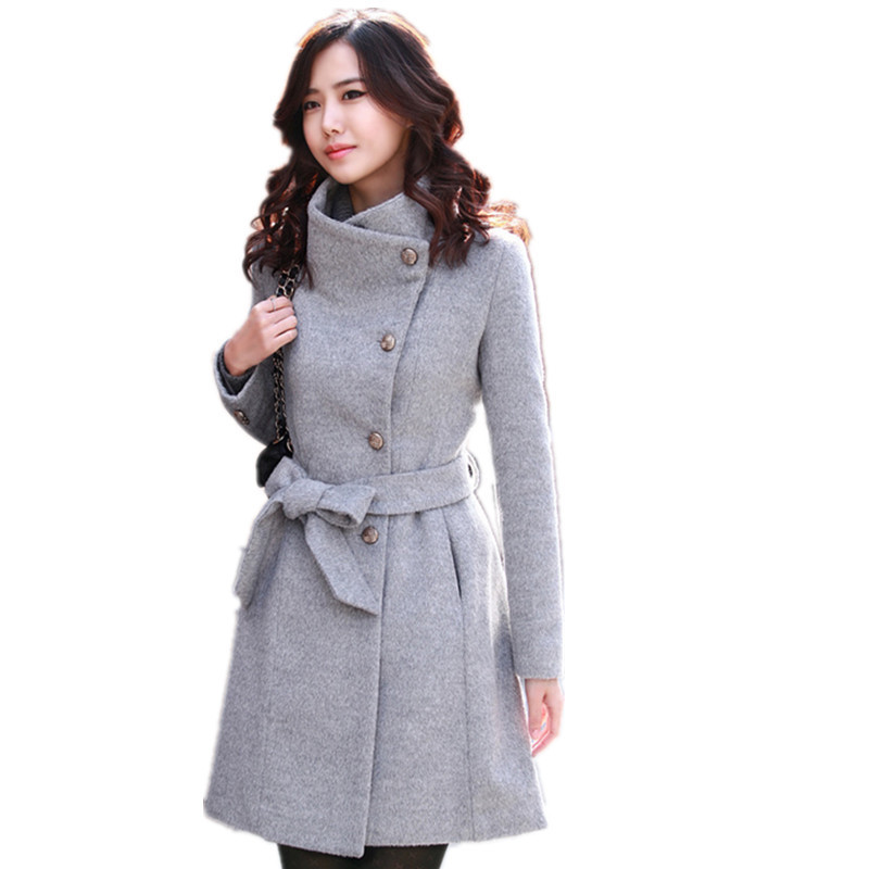 Women's Mid-length Single-breasted Belt Woolen Trench Coat