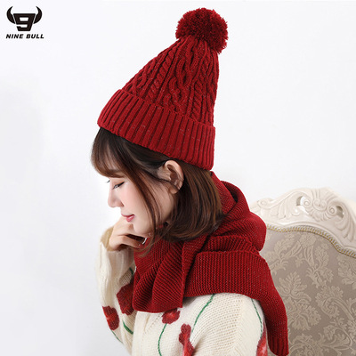 韩版针织帽子围巾套件户外新款保暖毛线帽子围巾批发工厂直销跨境