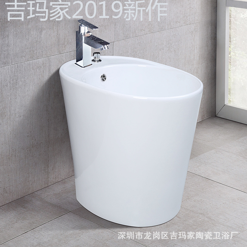 阳台拖把盆圆蛋形 陶瓷拖把池侧排水 拖布池左右排水 敦布池椭圆|ms