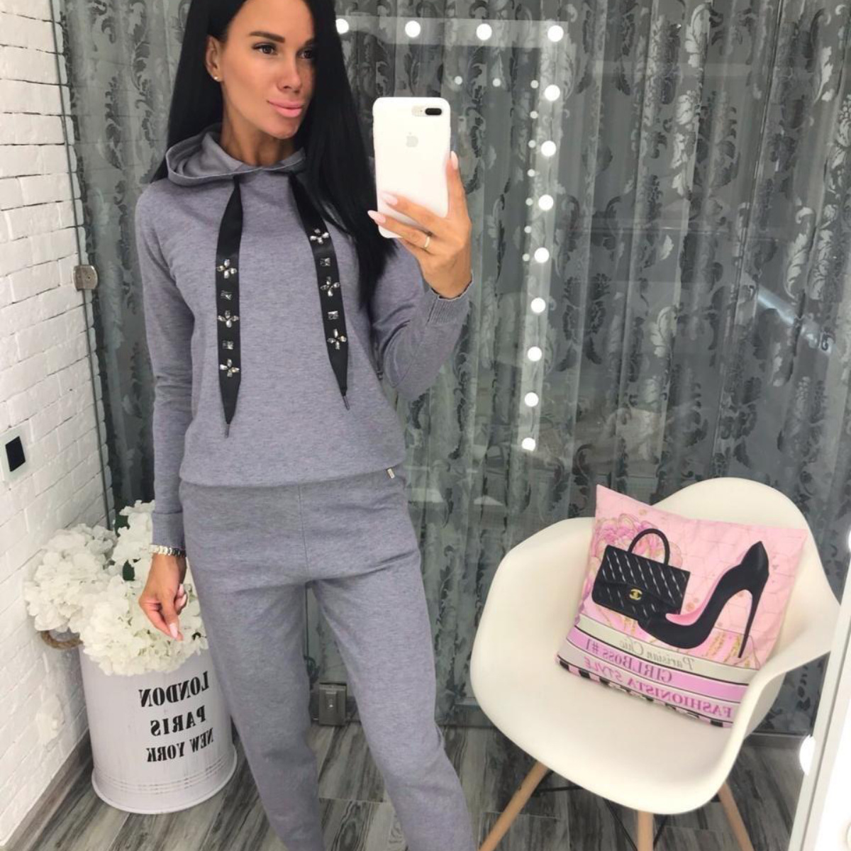 Solid Color Hoodie Sweatpants Set NSMUZ98680