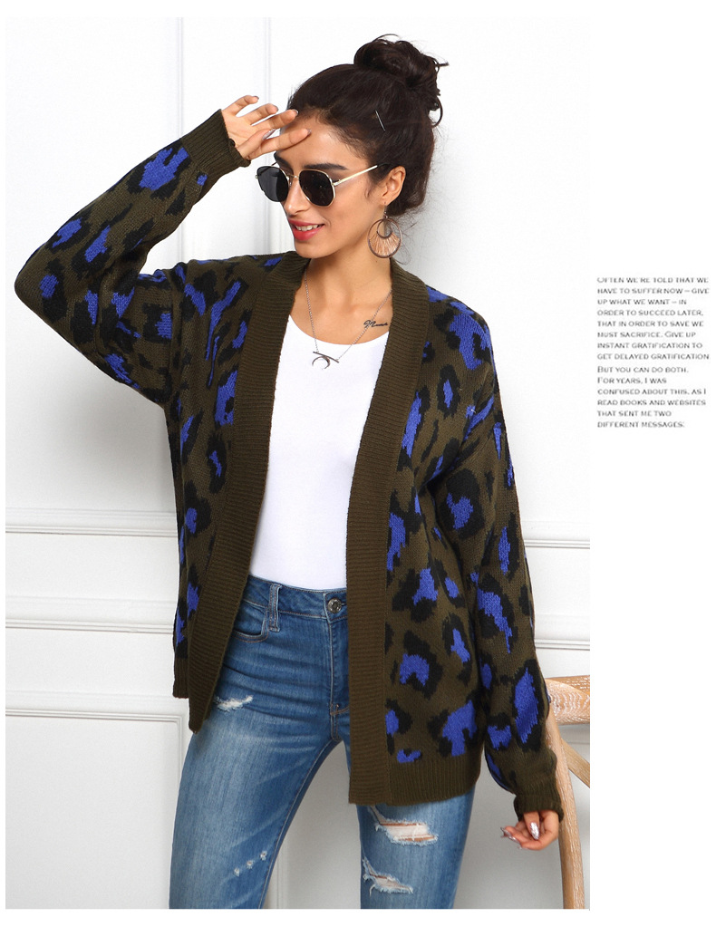 Leopard Print Plus Size Loose Knitted Cardigan NSYH9741