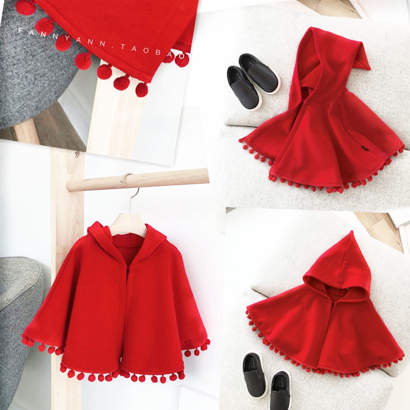 Baby Clothes Red Hooded Cloak Children Go Out Shawl Girls Baby New Year's Clothing Winter Clothing Children's Clothing Cloak