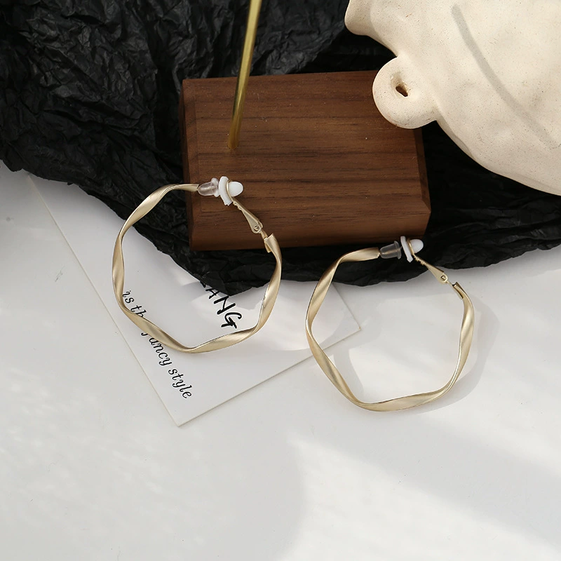Earrings, matte clip-on hoops, 4.2 cm, copper, simple elegant design