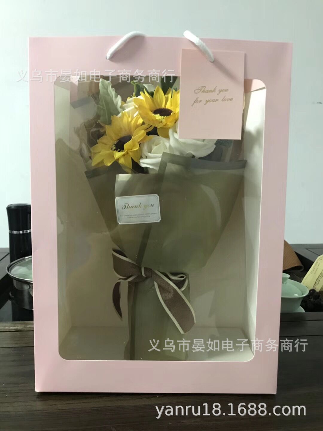  Bolsa de papel con ventana transparente para regalo de flores   