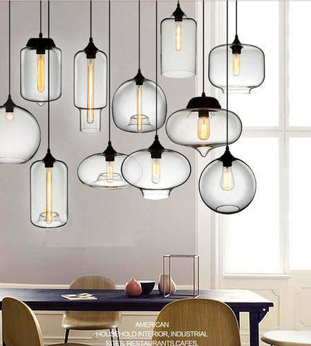 Goldfish bowl glass chandelier single head creative simple bar table restaurant lamp cafe LED lamp Nordic chandelier