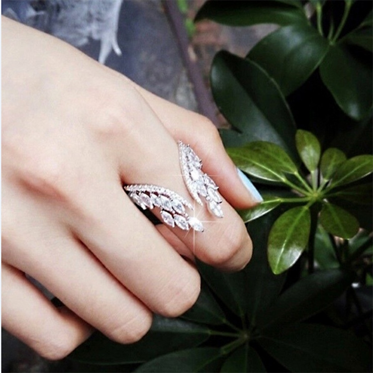 新品女天使之翼戒指合金翅膀戒指订婚结婚戒指女戒指饰品礼品尺寸