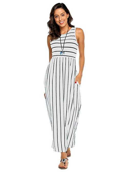 Women's A-line Skirt Fashion Streetwear Round Neck Printing Sleeveless Stripe Maxi Long Dress Daily display picture 3