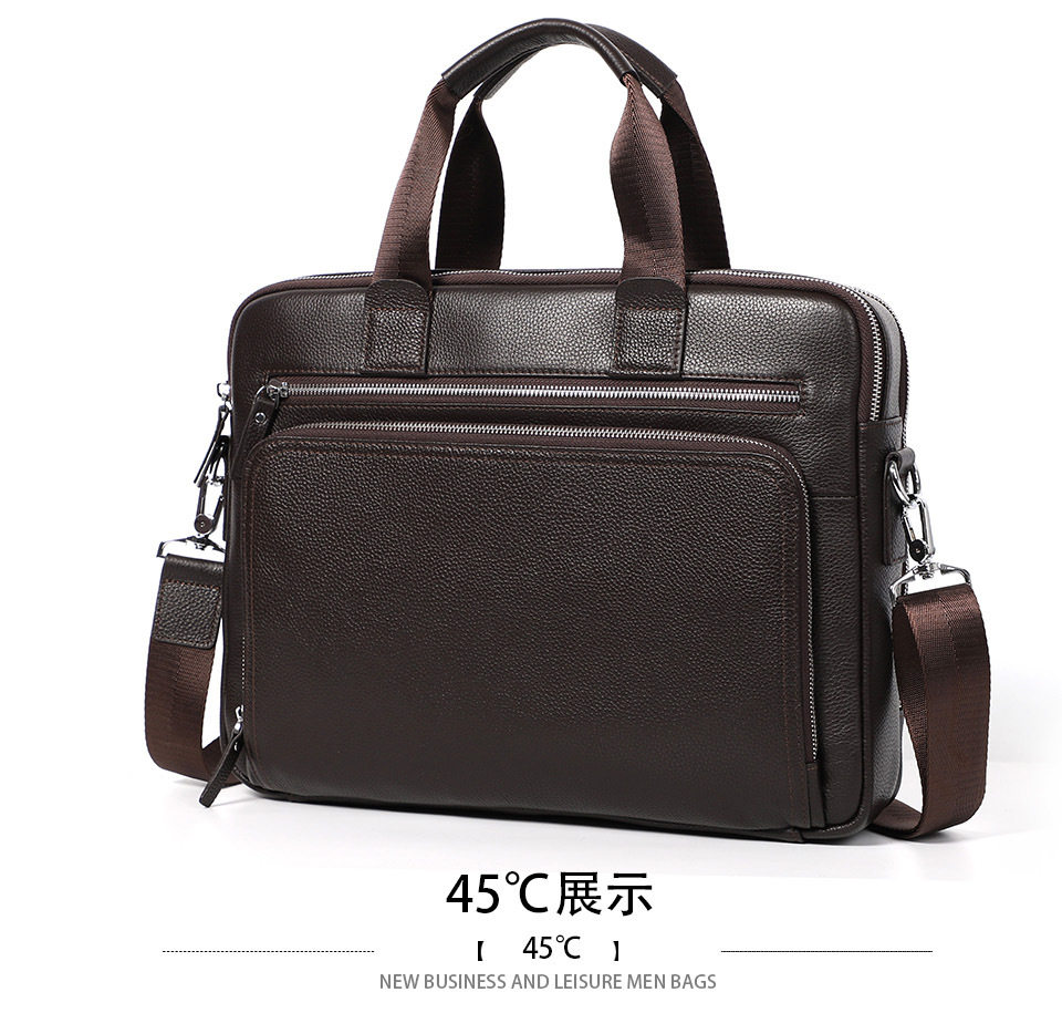 Túi công văn da bò lớp đầu dung tích lớn 38×28×8 cm, túi xách tay đeo chéo một vai cho nam, đựng được laptop 14 inch — Màu đen chi tiết 15