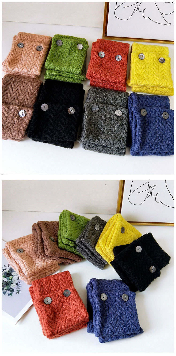 Button Solid Color Scarf Long Knitted Woolen Scarf Student Warm Bib Fashion display picture 17