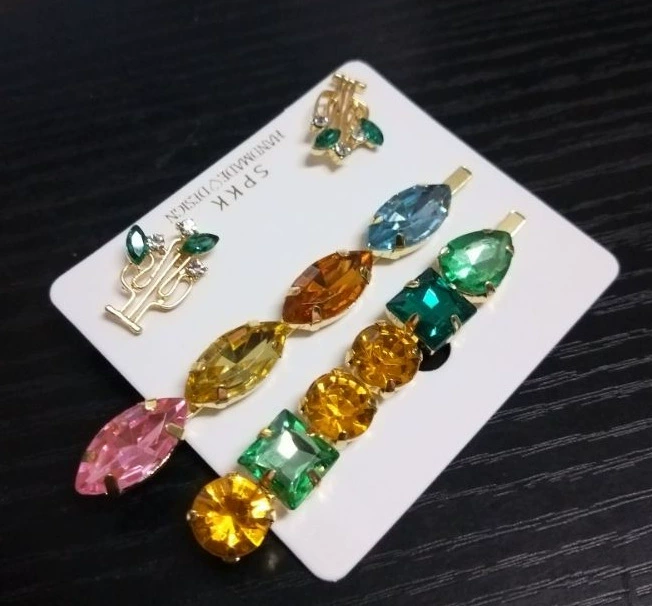 Золотые серьги, набор, украшения, 2019, новая коллекция, русалка, кактус, с камнем