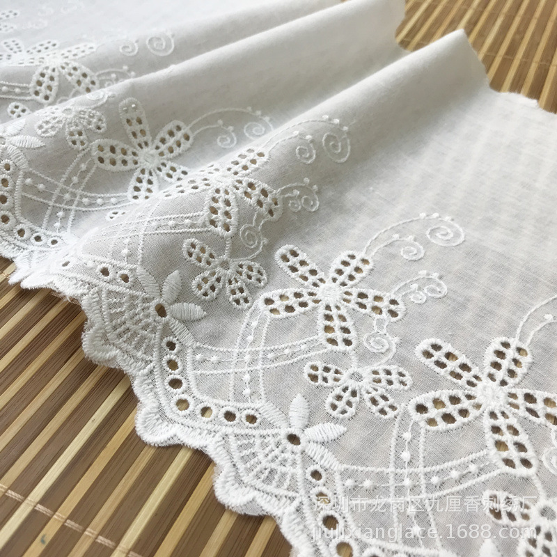 深圳厂家直销镂空棉布花边条码辅料刺绣衣服纯棉宽23厘米适合四季