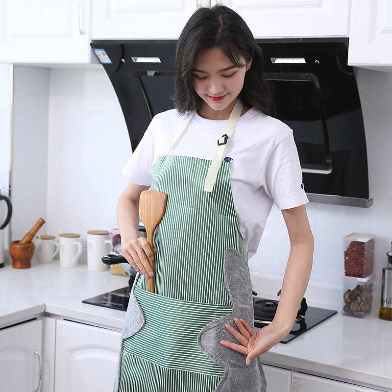 多功能厨房防水可擦手珊瑚绒围裙可调节加厚秋冬防油罩衣围裙