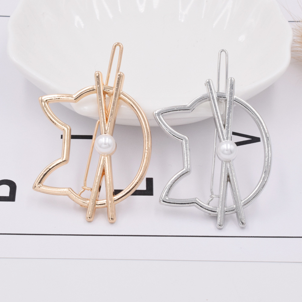 Hot Sale Geometric Metal Hairpin Side Clip Ponytail Triangle Circle Cat Hairpin Wholesale display picture 27