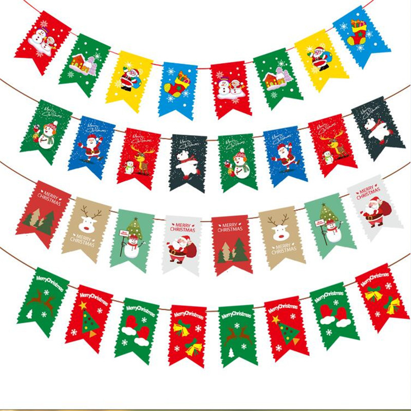 Decoraciones navideñas Bandera de tirón de Navidad Bandera de ocho lados bandera colgante papel de dibujos animados suministros de empavesado de Navidad